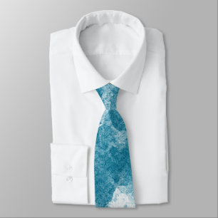 Deep Teal Blue Marble Watercolor Art Tie