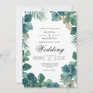 Deep Teal Botanical Bloom Wedding Invitation