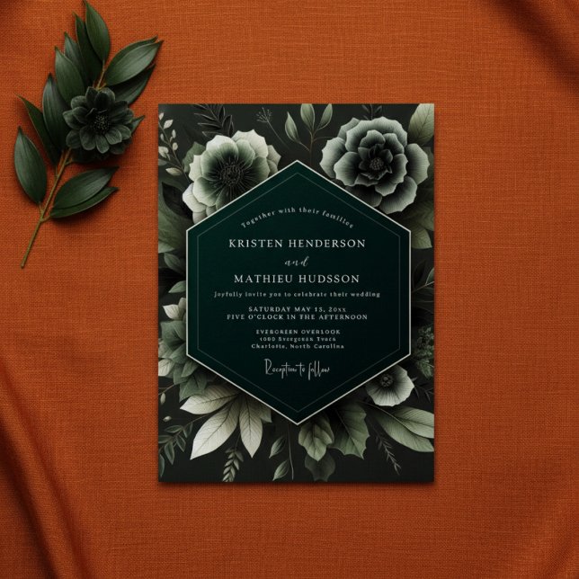 Deep Teal Botanical Enchantment Wedding Invitation (Creator Uploaded)