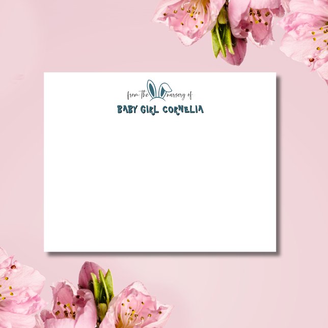 Deep Teal Bunny Ears Nursery Note Card (Creator Uploaded)