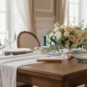 Deep Teal Elegant Wedding Table Number Acrylic Sign