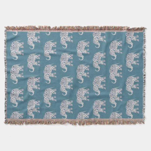 Deep Teal Elephant Throw (Front)