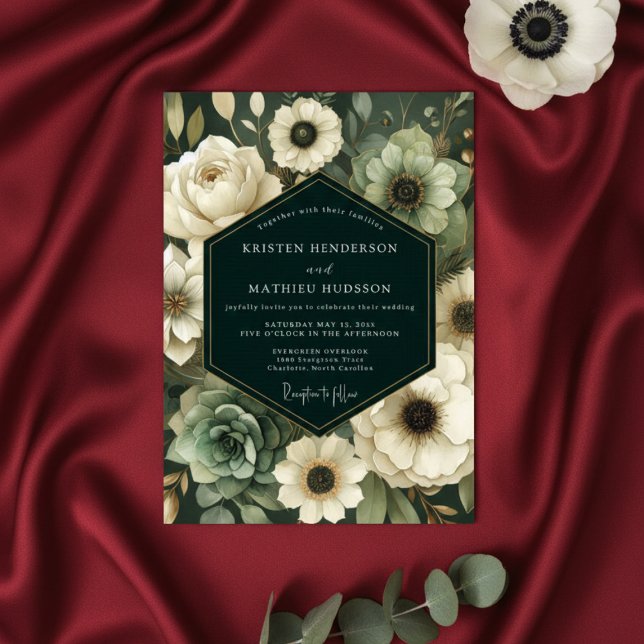 Deep Teal Floral Enchantment Wedding Invitation (Creator Uploaded)