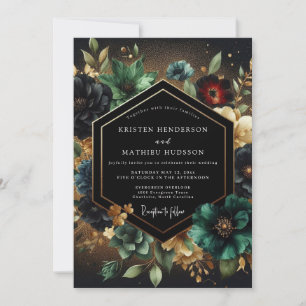 Deep Teal Floral Opulence Wedding Invitation