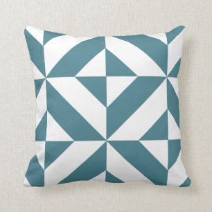 Deep Teal Geometric Deco Cube Pattern Cushion