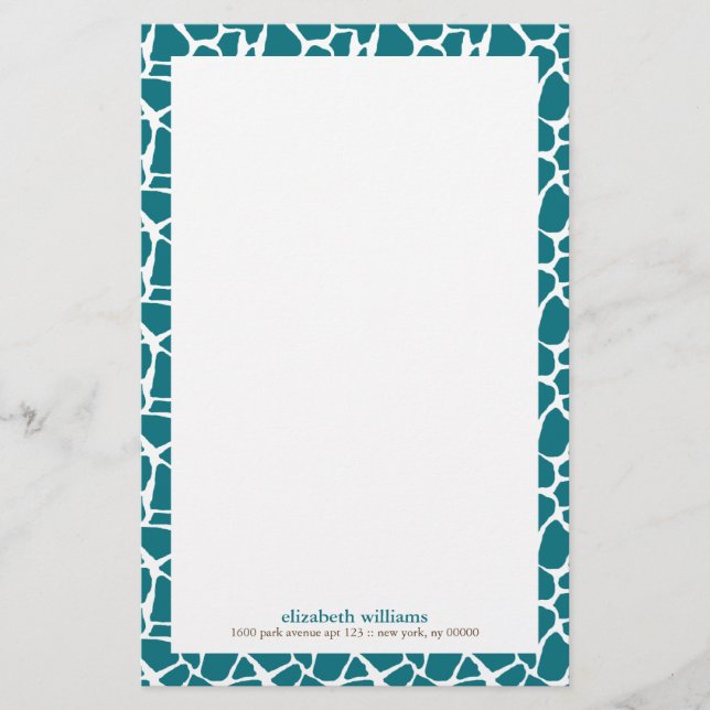 Deep Teal Giraffe Pattern Stationery (Front)