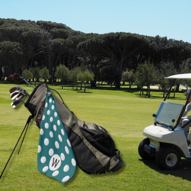 Deep Teal Golf Ball Pattern Monogram Personalised Golf Towel (Creator Uploaded)