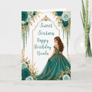 Deep Teal Green Floral Sweet Sixteen Party Card