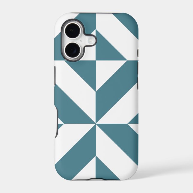 Deep Teal Green Geometric Deco Cube Pattern (Back)