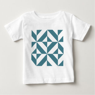 Deep Teal Green Geometric Deco Cube Pattern Baby T-Shirt