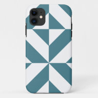 Deep Teal Green Geometric Deco Cube Pattern