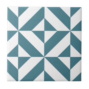 Deep Teal Green Geometric Deco Cube Pattern Ceramic Tile
