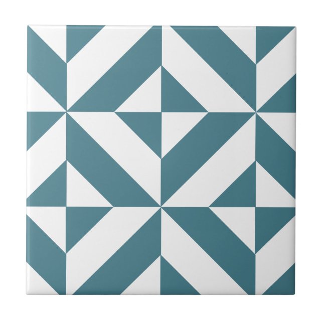 Deep Teal Green Geometric Deco Cube Pattern Ceramic Tile (Front)