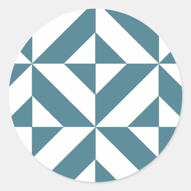 Deep Teal Green Geometric Deco Cube Pattern Classic Round Sticker (Front)