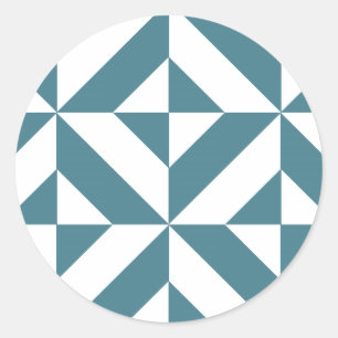 Deep Teal Green Geometric Deco Cube Pattern Classic Round Sticker