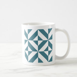 Deep Teal Green Geometric Deco Cube Pattern Coffee Mug