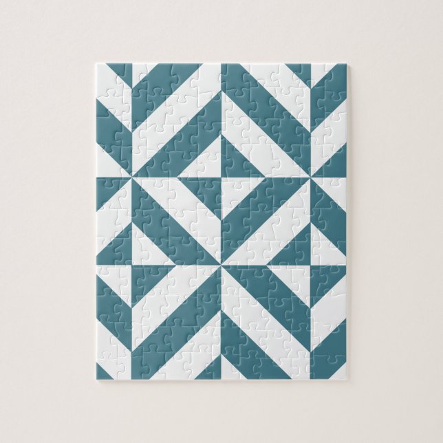Deep Teal Green Geometric Deco Cube Pattern Jigsaw Puzzle (Vertical)