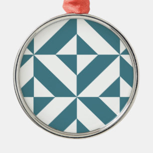 Deep Teal Green Geometric Deco Cube Pattern Metal Tree Decoration