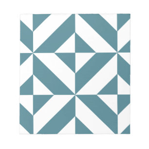 Deep Teal Green Geometric Deco Cube Pattern Notepad