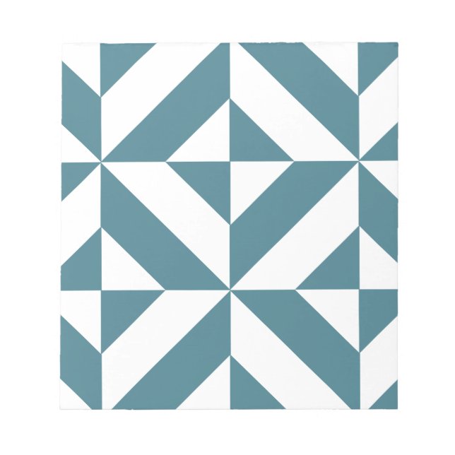 Deep Teal Green Geometric Deco Cube Pattern Notepad (Front)