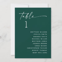 Deep Teal Green Wedding Seating Chart. Boho Forest