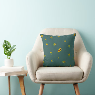 Deep Teal Japanese Sunflower Floral Pattern Cushion