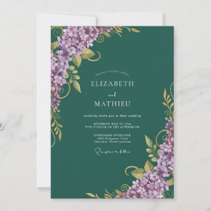 Deep Teal Lilac Eucalyptus Wedding Invitation