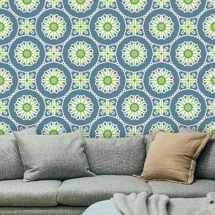Deep Teal Lime Green Modern Bohemian Geometric  Wallpaper
