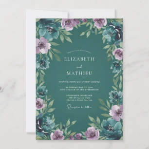 Deep Teal Lustrous Botanical Wedding Invitation