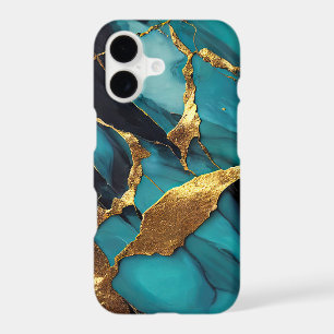 Deep Teal Marble with Bold Gold Veins