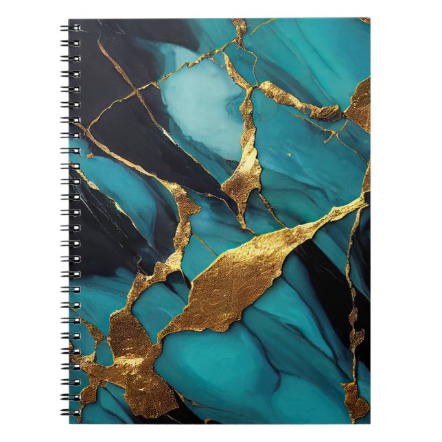 Deep Teal Marble with Bold Gold Veins Notebook (Front)