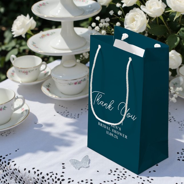 Deep Teal Minimalist Bridal Shower Thank You Small Gift Bag (Creator Uploaded)