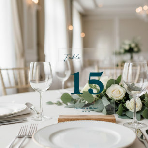 Deep Teal Minimalist Wedding Table Number Acrylic Sign