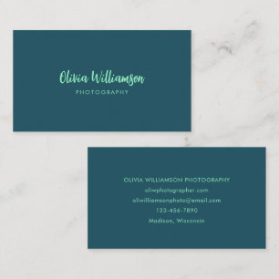 Deep Teal Mint Script Name Minimalist Creative Business Card