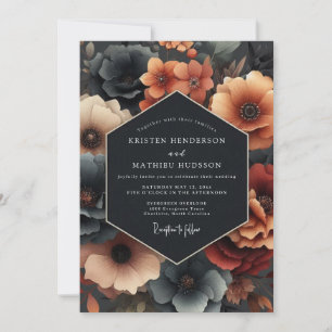 Deep Teal Moody Bloom Wedding Invitation