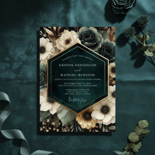 Deep Teal Moody Bloom Wedding Invitation