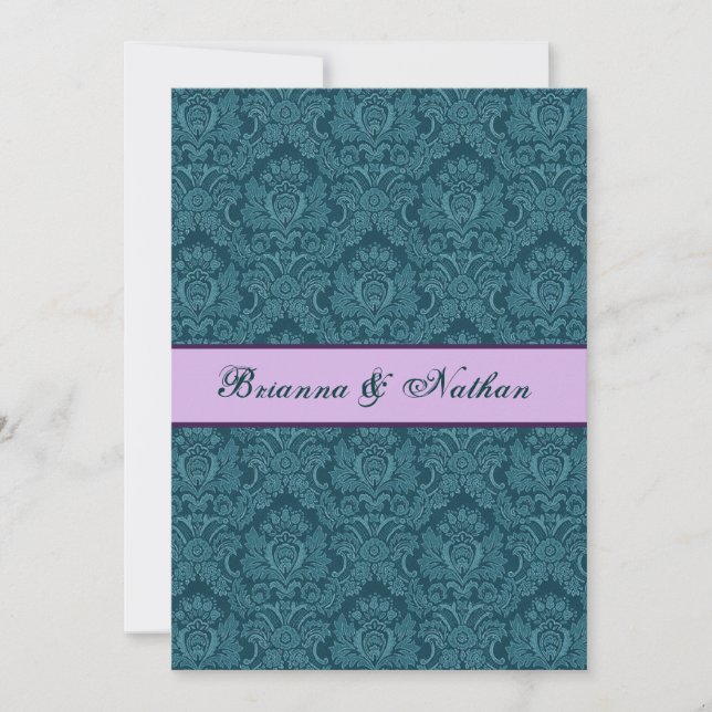 DEEP TEAL & PURPLE Damask Wedding Invitation (Front)