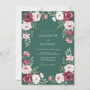 Deep Teal Ranunculus Soft Eucalyptus Wedding Invitation