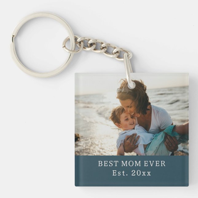 Deep Teal Script Established Best Mum Ever Custom  Key Ring (Front)