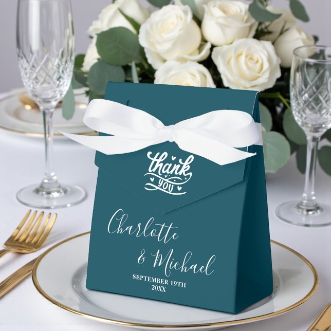 Deep Teal Script Minimalist Wedding Favour Box (Creator Uploaded)