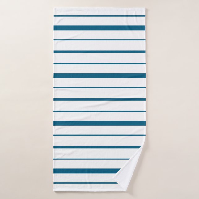 Deep Teal Stripes on White Background Bath Towel (Bath Towel)