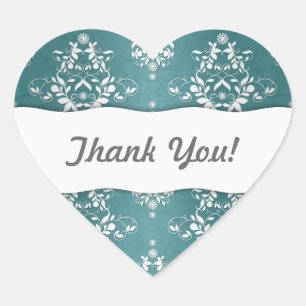 Deep Teal Turquoise Aqua Victorian Vintage Damask Heart Sticker