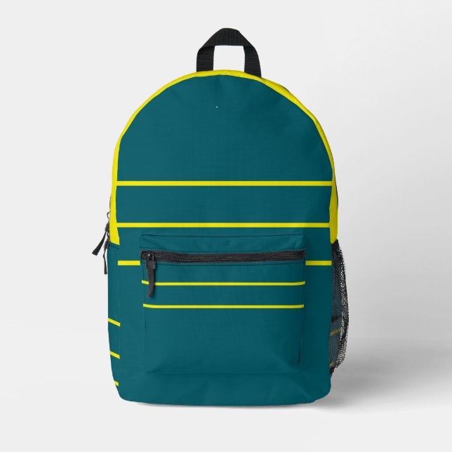 Deep Teal With Yellow Printed Backpack (Front)