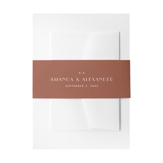 Deep Terracotta Fall Vineyard Wedding | Rust Clay Invitation Belly Band (Front Example)