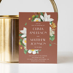 Deep Terracotta Floral Wedding Botanical QR Code Invitation