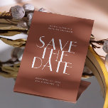 Deep Terracotta Modern Wedding | Earthy Photo & QR Save The Date<br><div class="desc">This deep terracotta save the date wedding card features modern minimalist typography on a rich, warm background with an earthy, grounded feel. The colour is often described as rust clay for its soft clay undertone, making it a beautiful choice for couples drawn to natural, organic, and contemporary wedding aesthetics. The...</div>