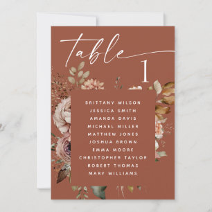 Deep Terracotta Wedding Seating Chart. Rustic Boho Invitation