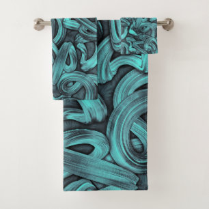deep thought - black and teal : bath towel set