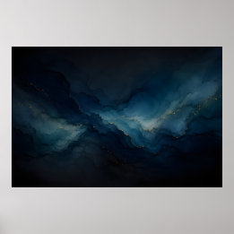 Deep Tide Navy Teal Ocean Abstract Poster