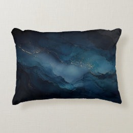 Deep Tide Teal Gold Ocean Abstract Decorative Cushion